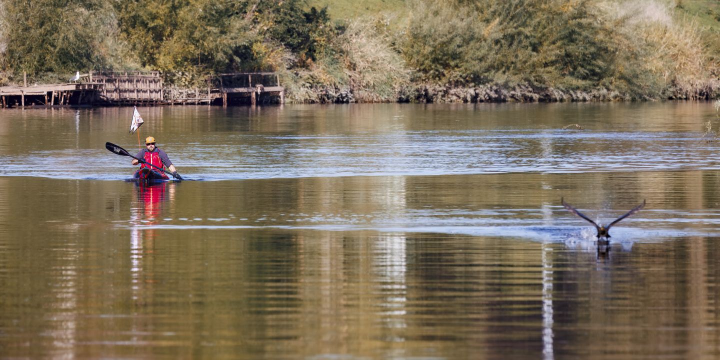 Sam kayaking on the River Severn, Day 7 — photo by Rob, Cotswold Photos