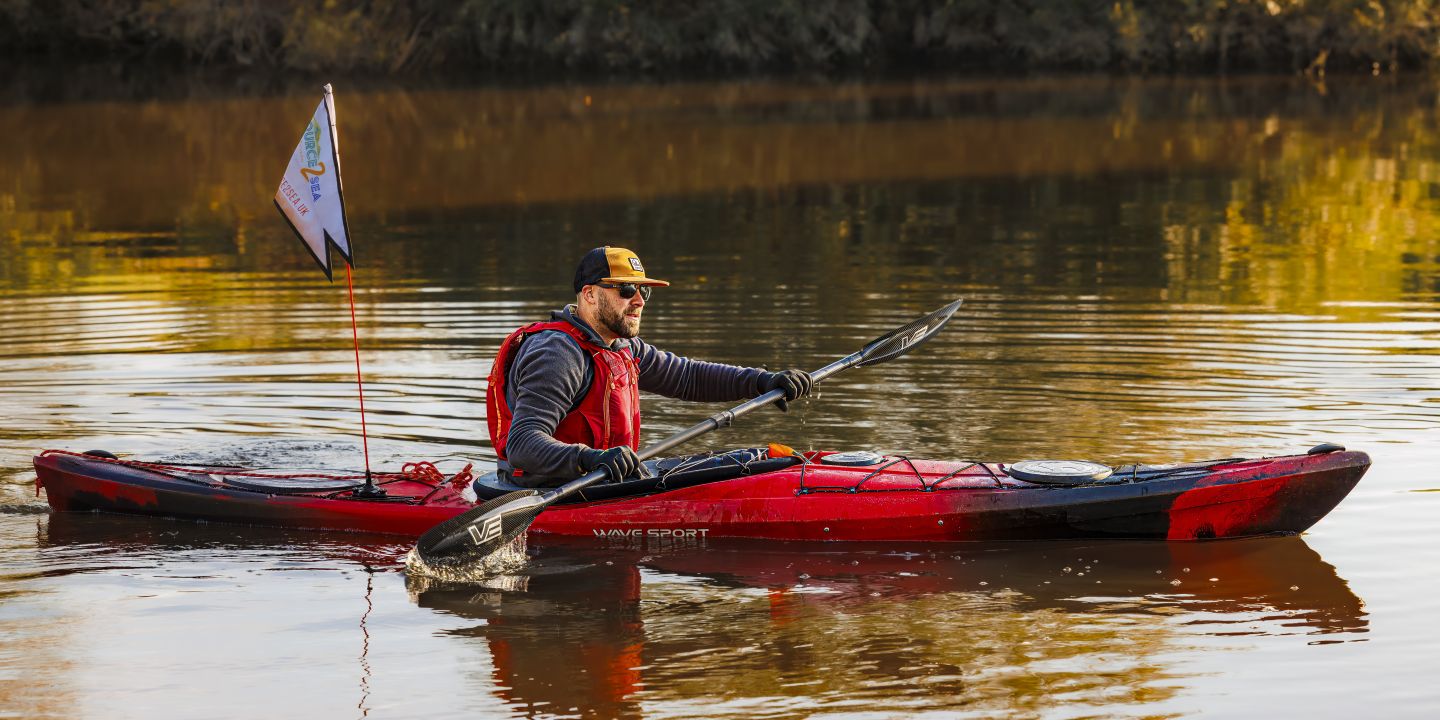 Sam kayaking on the River Severn, Day 7 — photo by Rob, Cotswold Photos