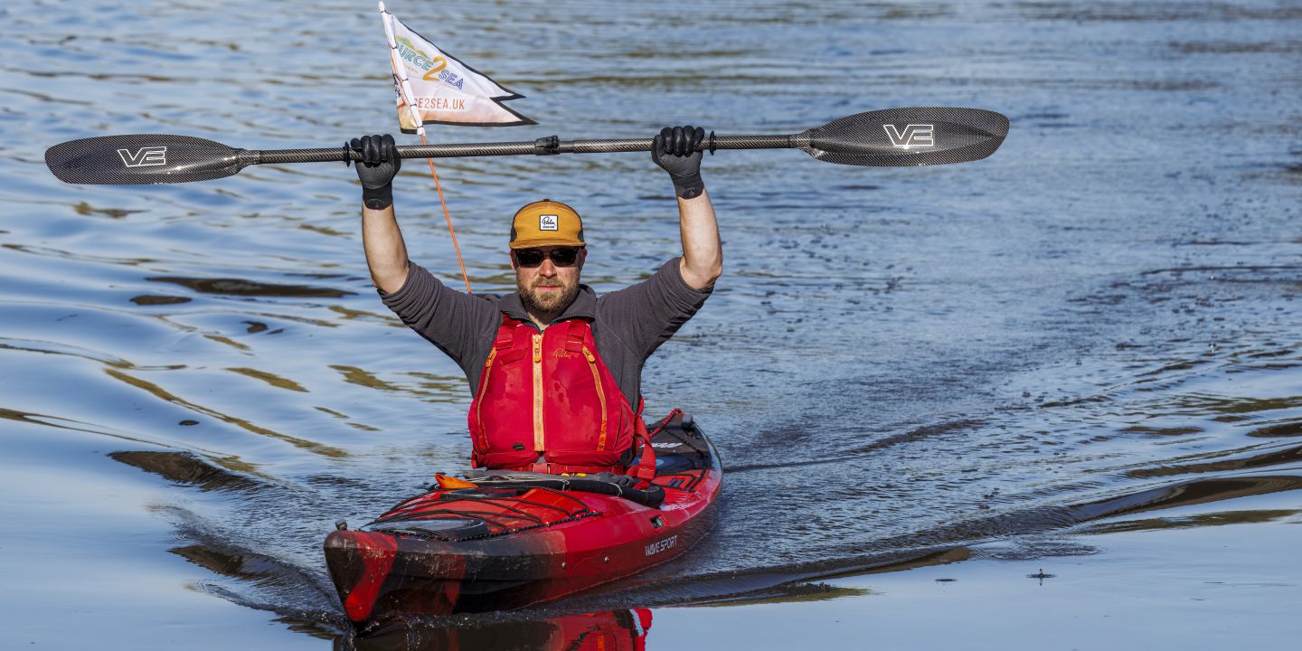 Sam kayaking on the River Severn, Day 7 — photo by Rob, Cotswold Photos
