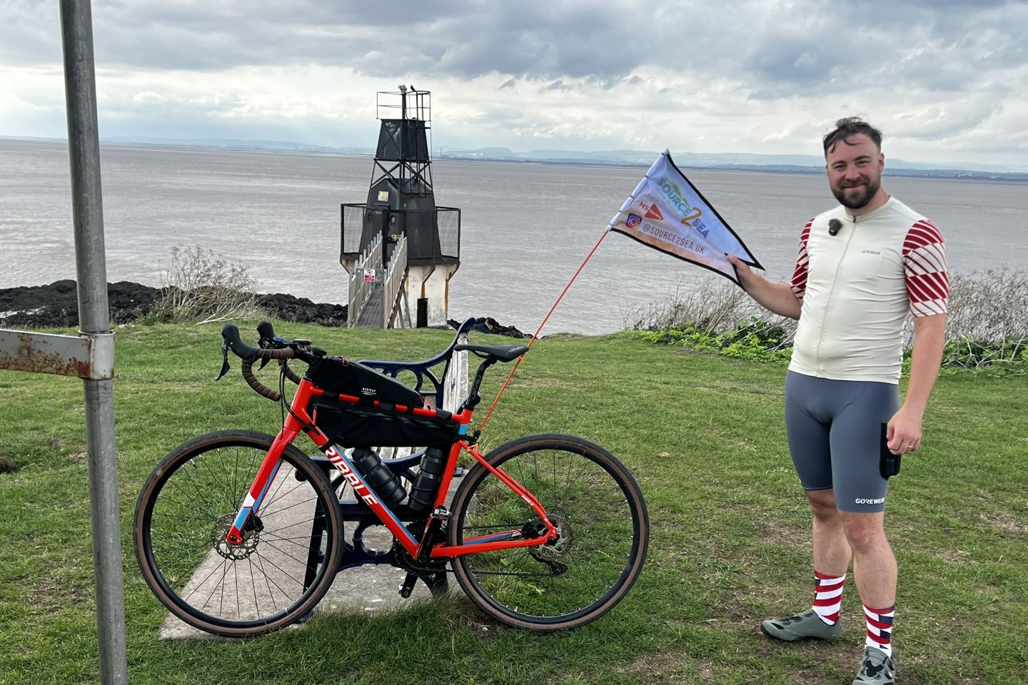 Sam at Battery Point, Portishead, with the Severn Estuary behind him
